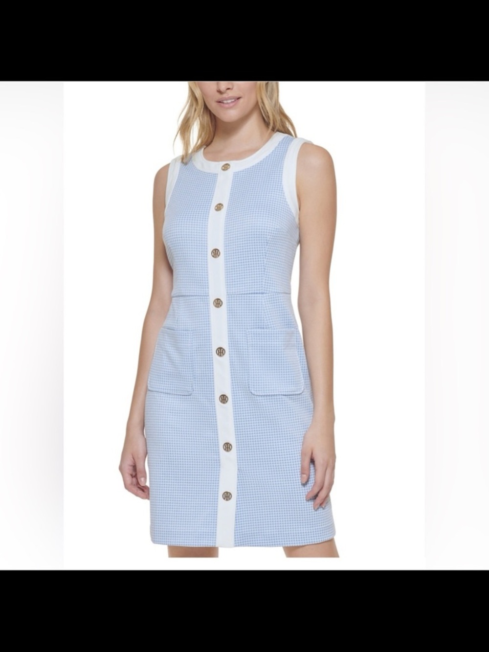 Tommy Hilfiger Preppy Houndstooth Blue and White Sheath Dress~8 - Picture 3 of 11